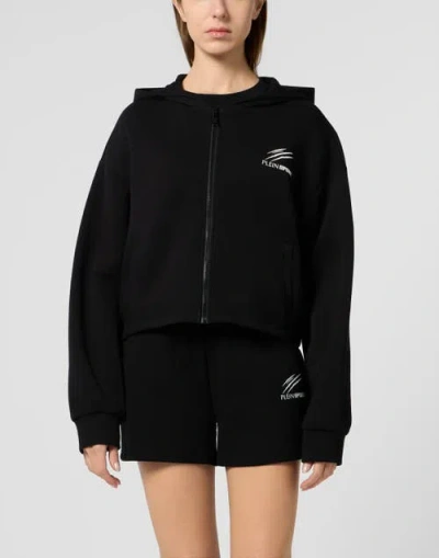 Plein Sport Zip Hoodie Icon Scratch Women In Black