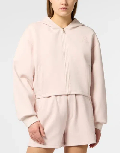 Plein Sport Zip Hoodie Icon Scratch Women In Pink