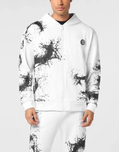 Plein Sport Zip Hoodie Splash Men In White