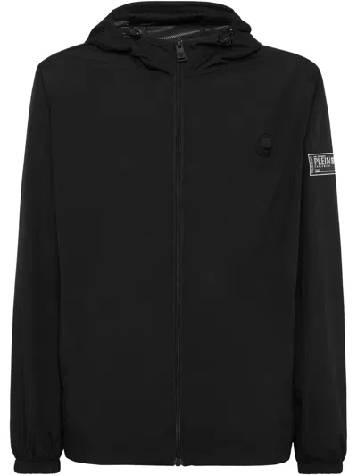 Plein Sport Zip-up Windbreaker Jacket In Black