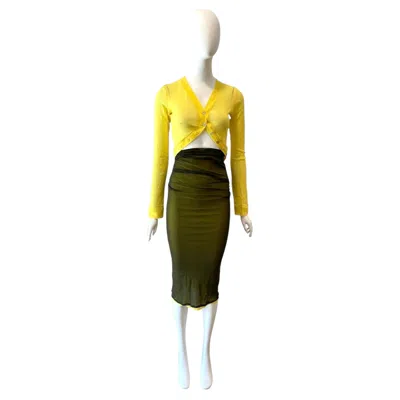 Pre-owned Plein Sud 1990s - 2000  Sheer Mesh Skirt And Cardigan Set In Beige