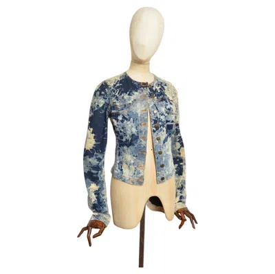 Pre-owned Plein Sud 2000's  Acid Wash Bleached Cropped - Fitted Denim Jacket In Gray