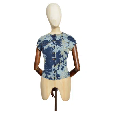 Pre-owned Plein Sud 2000's  Acid Wash Bleached Fitted Denim Button Down Top - Shirt In Sand