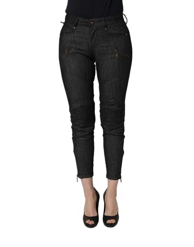 Plein Sud Black Cotton Mid Waist Skinny Denim Jeans In Multi