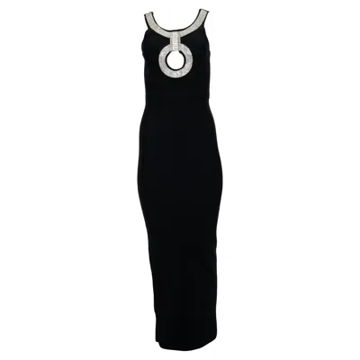 Pre-owned Plein Sud Black Long Evening Dress With Rhinestone Trim Cut Out