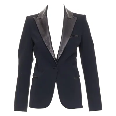 Pre-owned Plein Sud Black Soft Leather Peak Collar Geometric Buttons Blazer Jacket