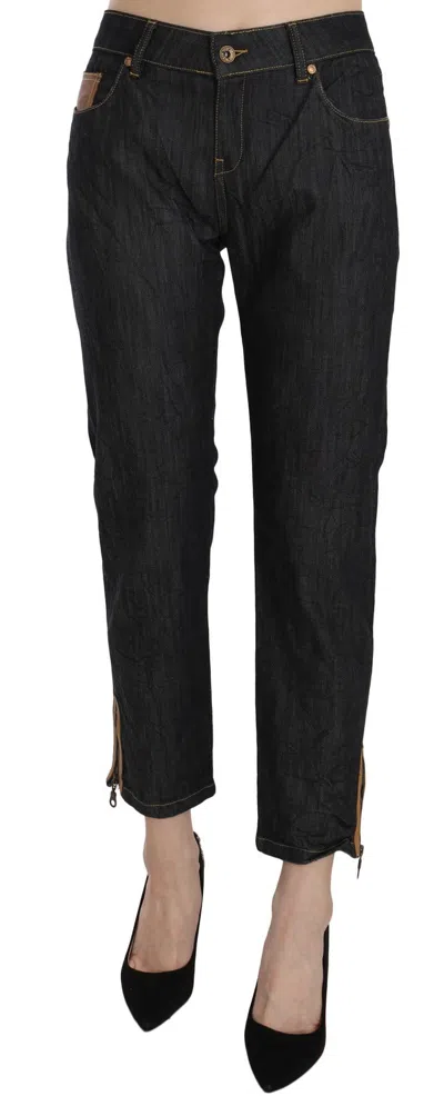 Plein Sud Cotton Blue High Waist Straight Cropped Trouser Jeans In Black