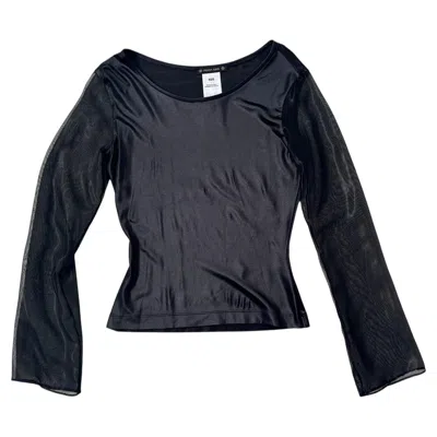 Pre-owned Plein Sud Early 2000s  Semi-sheer Black Stretch Top With Tulle Sleeves