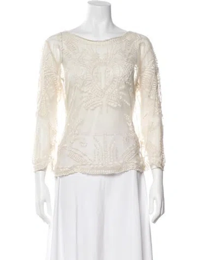 Pre-owned Plein Sud Lace Pattern Crew Neck Top In Neutrals