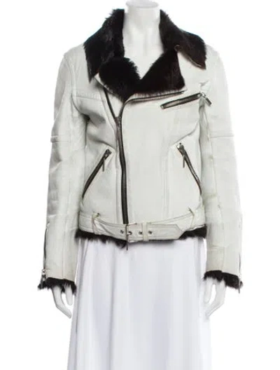 Pre-owned Plein Sud Lamb Leather Printed Biker Jacket In White