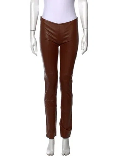 Pre-owned Plein Sud Lamb Leather Skinny Leg Pants In Brown