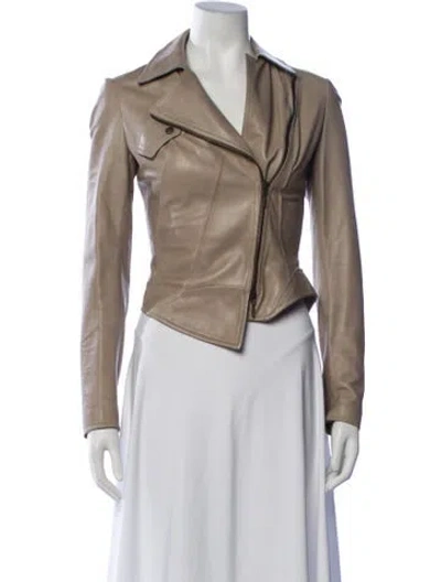 Pre-owned Plein Sud Leather Biker Jacket In Neutrals