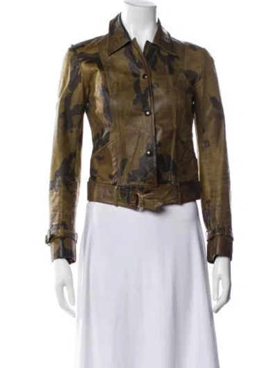Pre-owned Plein Sud Leather Camouflage Print Biker Jacket In Multi