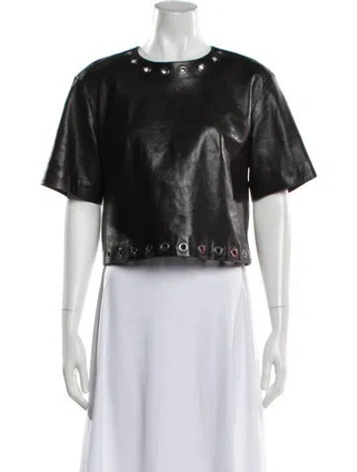 Pre-owned Plein Sud Leather Crew Neck Crop Top In Black