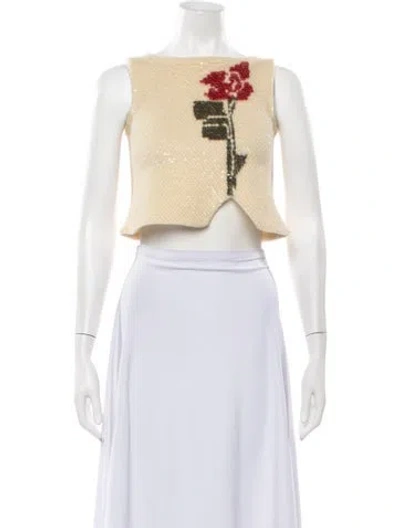 Pre-owned Plein Sud Leather Floral Print Crop Top In Neutrals