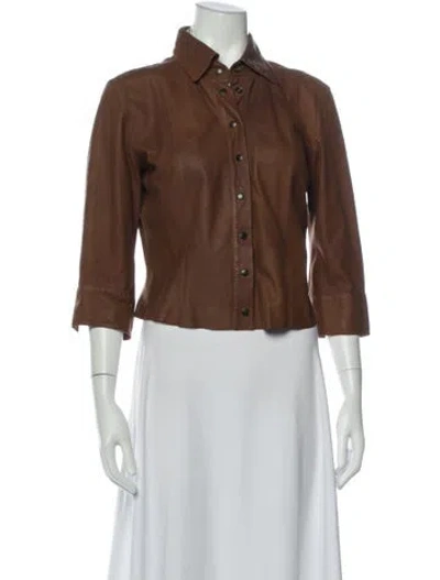 Pre-owned Plein Sud Leather Three-quarter Sleeve Button-up Top In Brown