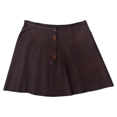 Pre-owned Plein Sud Rare Early 2000s  Chocolate Brown Leather Mini Skirt With Front Buttons
