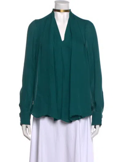 Pre-owned Plein Sud Silk V-neck Blouse In Green
