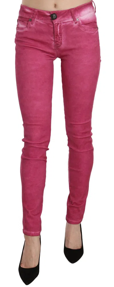 Plein Sud Velvet Mid Waist Skinny Trouser Women's Pants In Pink