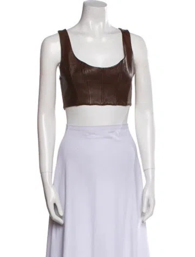 Pre-owned Plein Sud Vintage Leather Crop Top In Brown