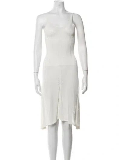 Pre-owned Plein Sud V-neck Midi Length Dress In White