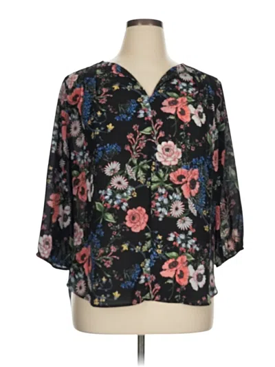 Pre-owned Pleione 3/4 Sleeve Blouse In Black