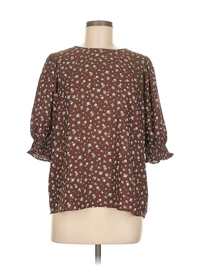 Pre-owned Pleione 3/4 Sleeve Blouse In Brown