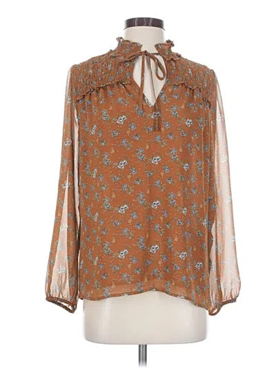Pre-owned Pleione 3/4 Sleeve Blouse In Brown