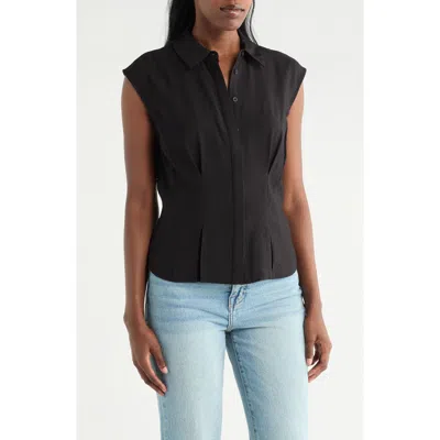 Pleione Cap Sleeve Pleated Button-up Shirt