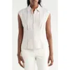Pleione Cap Sleeve Pleated Button-up Shirt