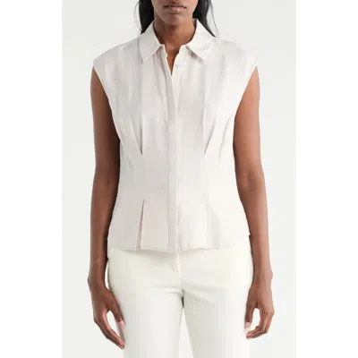 Pleione Cap Sleeve Pleated Button-up Shirt