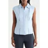 Pleione Cap Sleeve Pleated Button-up Shirt
