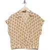 Pleione Collared Short Sleeve Faux Wrap Crop Top In Taupe Ivory Water Drop