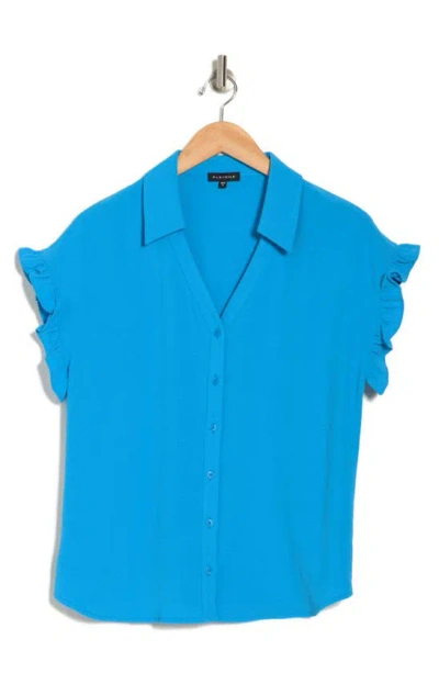 Pleione Crinkle Button-up Shirt In Aquamarine