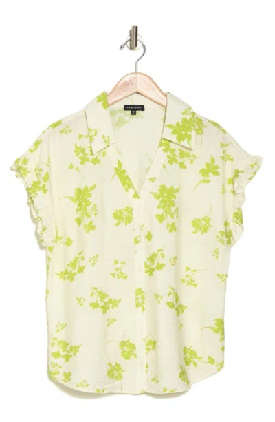 Pleione Crinkle Button-up Shirt In Cream Lime Floral