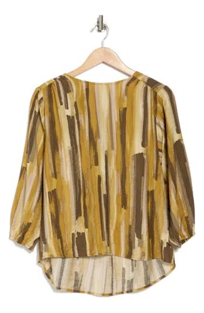Pleione Crinkle Dolman Sleeve Shirt In Brown/gold/ivory Pnt Strks