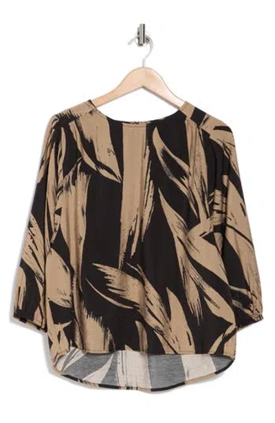 Pleione Crinkle Dolman Sleeve Shirt In Taupe/black Brush Stroke