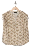 Pleione Crinkle Tie Shoulder Top In Taupe Seashell