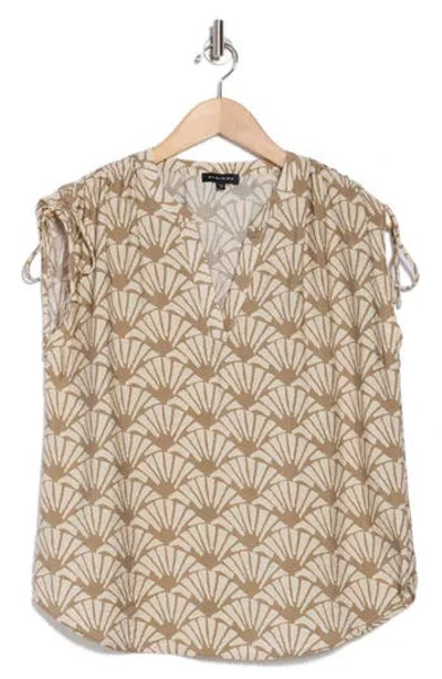 Pleione Crinkle Tie Shoulder Top In Neutral