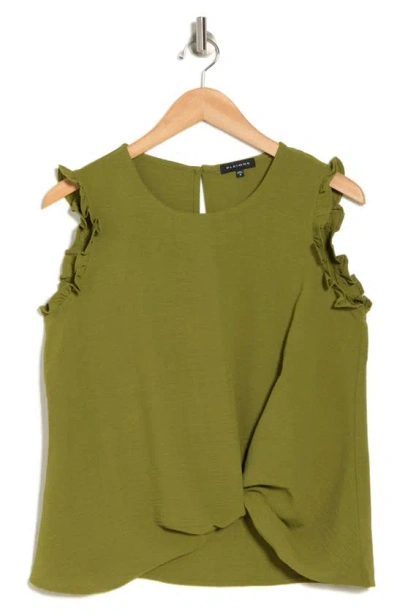 Pleione Crinkle Twist Front Ruffle Tank In Green