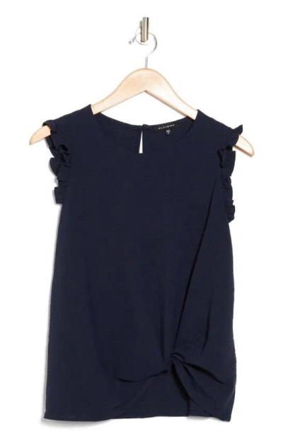 Pleione Crinkle Twist Front Ruffle Tank In Navy