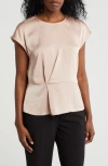 Pleione Drape Front Cap Sleeve Peplum Top In Pink