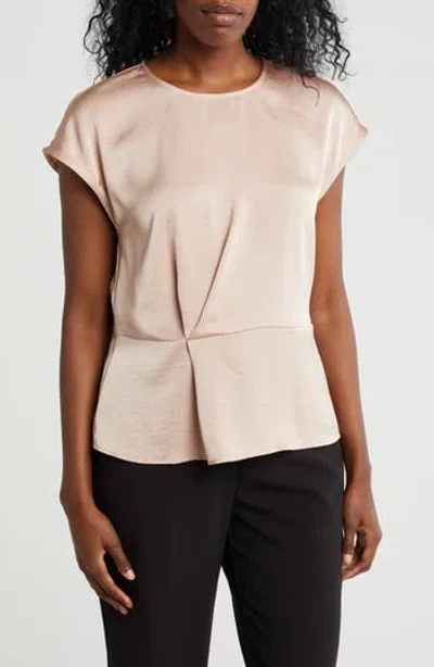 Pleione Drape Front Cap Sleeve Peplum Top In Pink