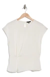 Pleione Drape Front Cap Sleeve Peplum Top In Champagne