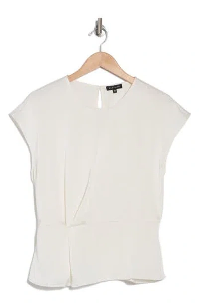 Pleione Drape Front Cap Sleeve Peplum Top In Champagne