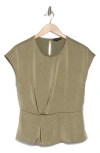 Pleione Drape Front Cap Sleeve Peplum Top In Sage Green