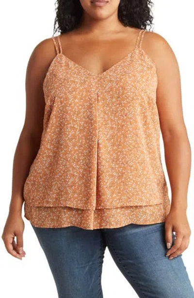 Pleione Floral Print Inverted Pleat Camisole In Terracotta Mini Print