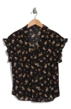 Pleione Floral Short Sleeve Button-up Shirt In Black Tan-ivory Floral