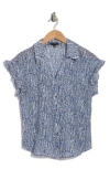 Pleione Floral Short Sleeve Button-up Shirt In Dusty Blue Floral