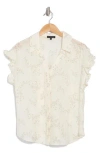 Pleione Floral Short Sleeve Button-up Shirt In Ivory Light Stencil Floral